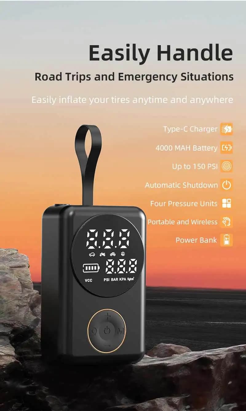 Compressore d'Aria Elettrico Portatile ad Alta Potenza, Gonfiatore Wireless per Pneumatici Auto