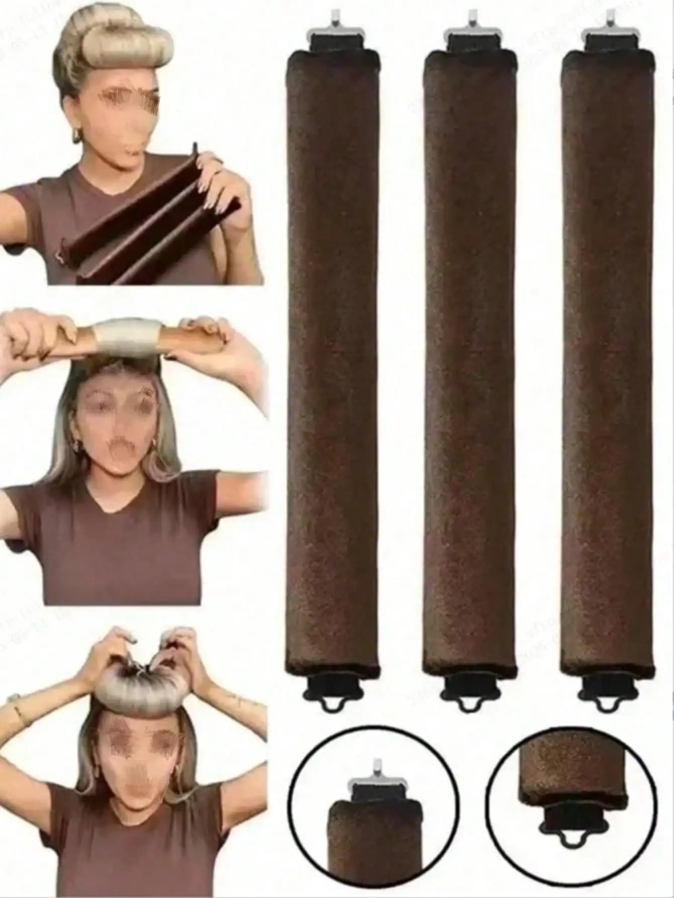 Set di 1/3/5 pezzi per arricciare i capelli, set per arricciare i capelli senza calore in raso - Bigodini per capelli, bacchetta arricciacapelli con fascia e ferro arricciacapelli elettrico, indossabili durante la notte, riempimento in gomma ad alta elasticità, più morbidi, adatti per acconciature da festa e occasioni speciali