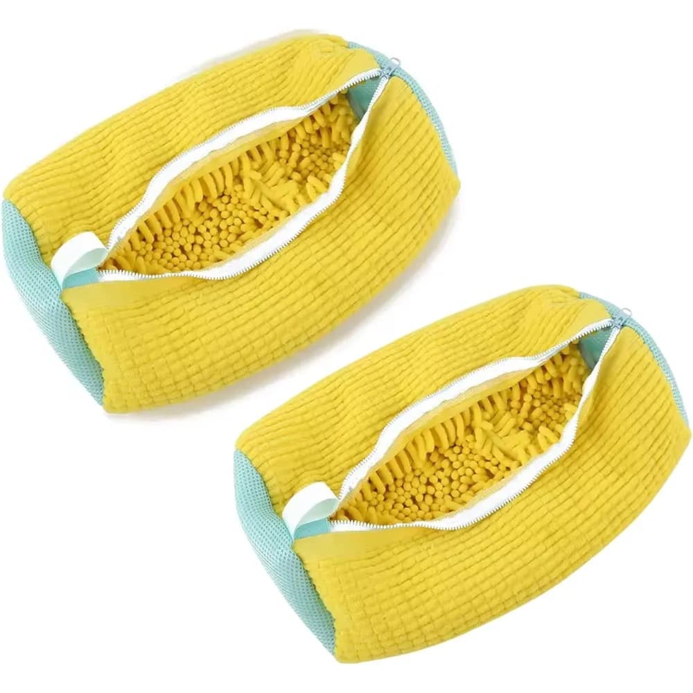 2Pcs Yellow Shoe Washing Laundry Bags Reusable Shoe Cleaning Mesh Bag for Washer Dryer Fits All Sneakers Shoe Sizes