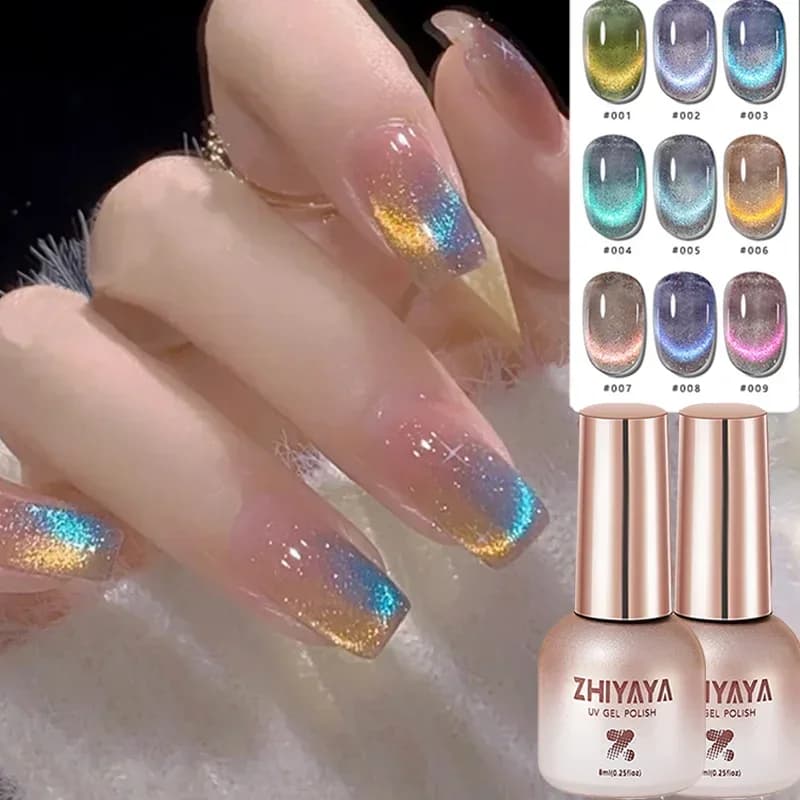 Smalto per unghie gel magnetico riflettente da 8 ml Effetto arcobaleno Soak Off Gel Semi permanente Glitter Dynamic Cat Eyes Nail Art Gel UV