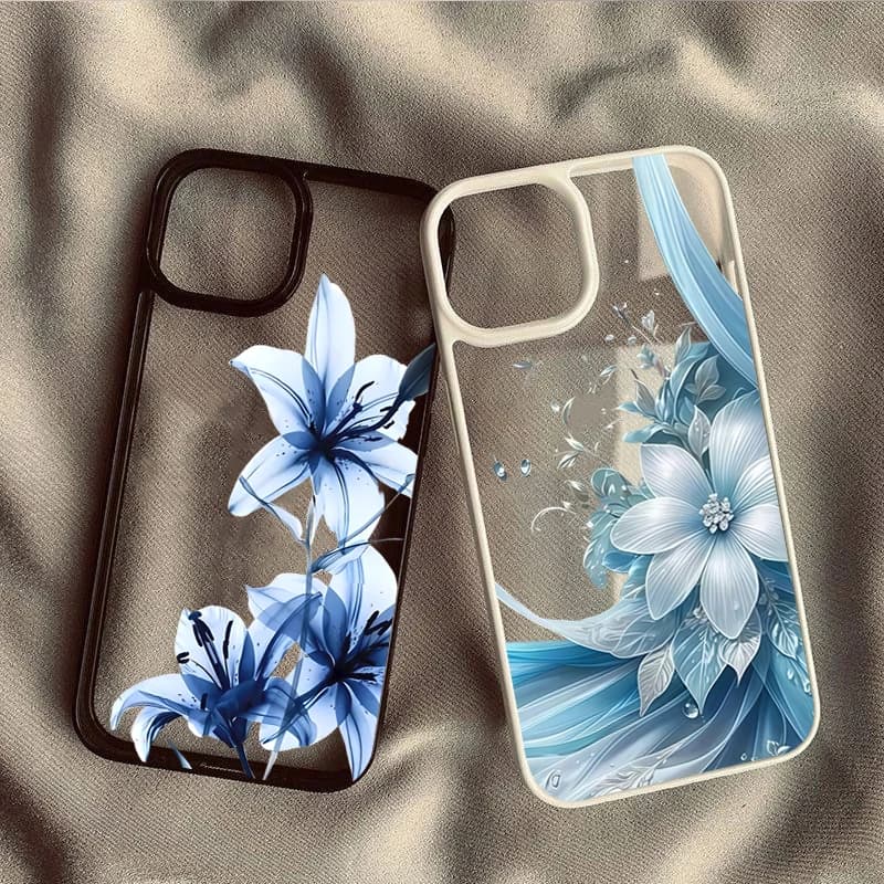 Phone Case for Samsung Galaxy A56 A55 A54 A53 A52 A06 A16 A15 A35 A34 5G S21 S23 S24 Ultra S25 FE Elegant Blue Lily Floral Cover