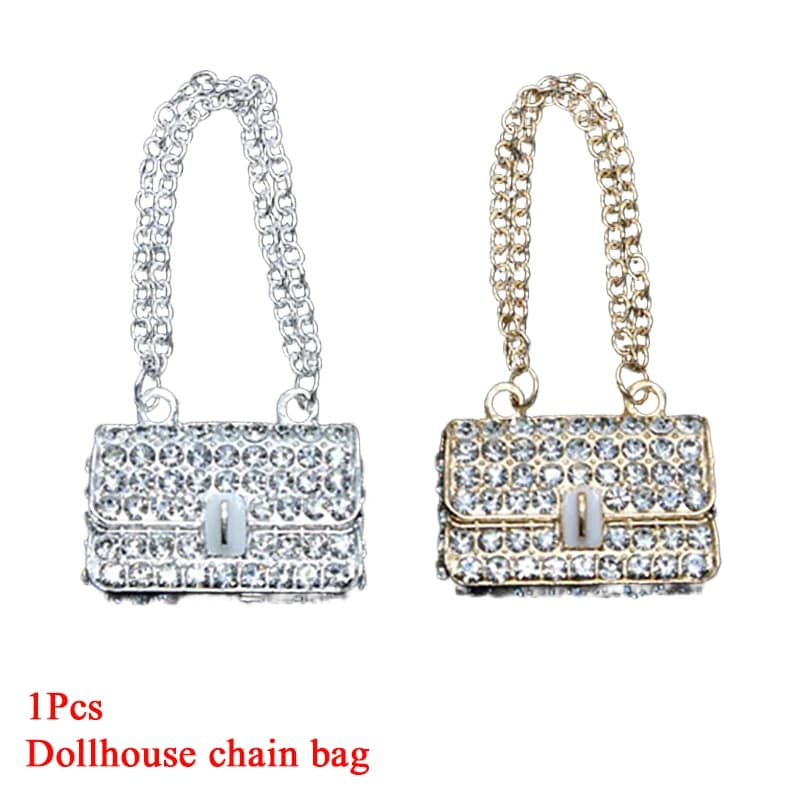 1Pcs Metal Chain Handbag Pack Miniature Shopping Bag For Clothes Dollhouse Miniature Kids Toy Realistic Decor