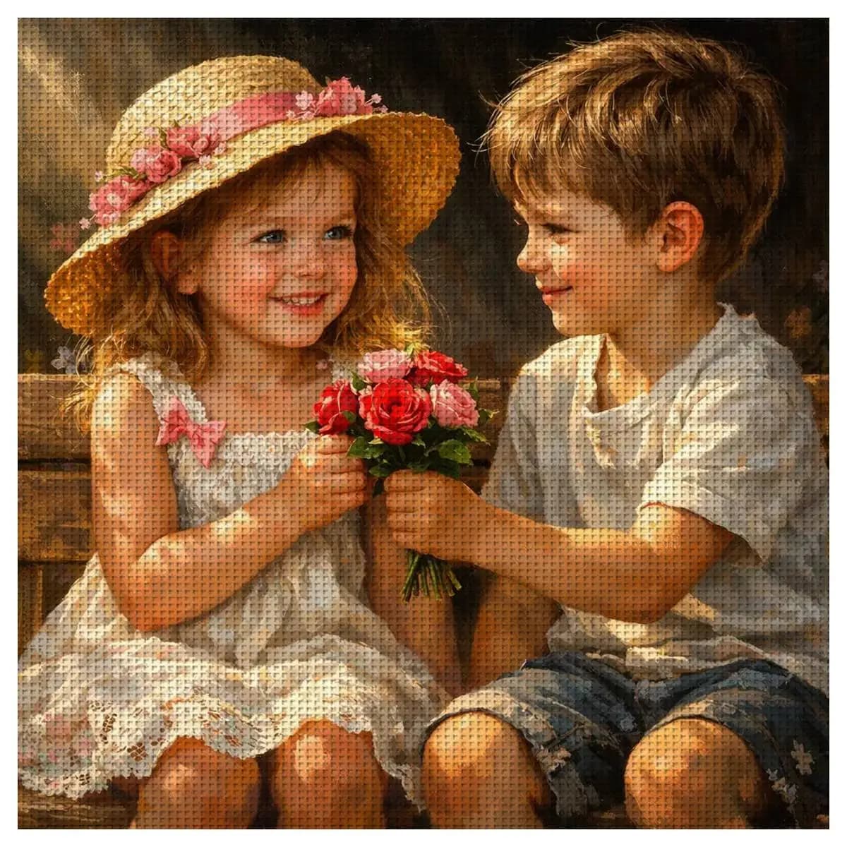 1pc 40X40CM/15.74inch Boy and girl stamped cross stitch kit DIY kit 11CT/14CT DIY Embroidered set DIY Cross-Stitch Set