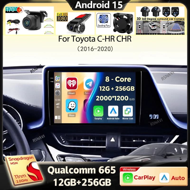 Android15 Autoradio Per Toyota C-HR CHR 2016 - 2018 2019 2020 Navigazione GPS Lettore Video Multimediale Stereo Carplay BT 360Camera