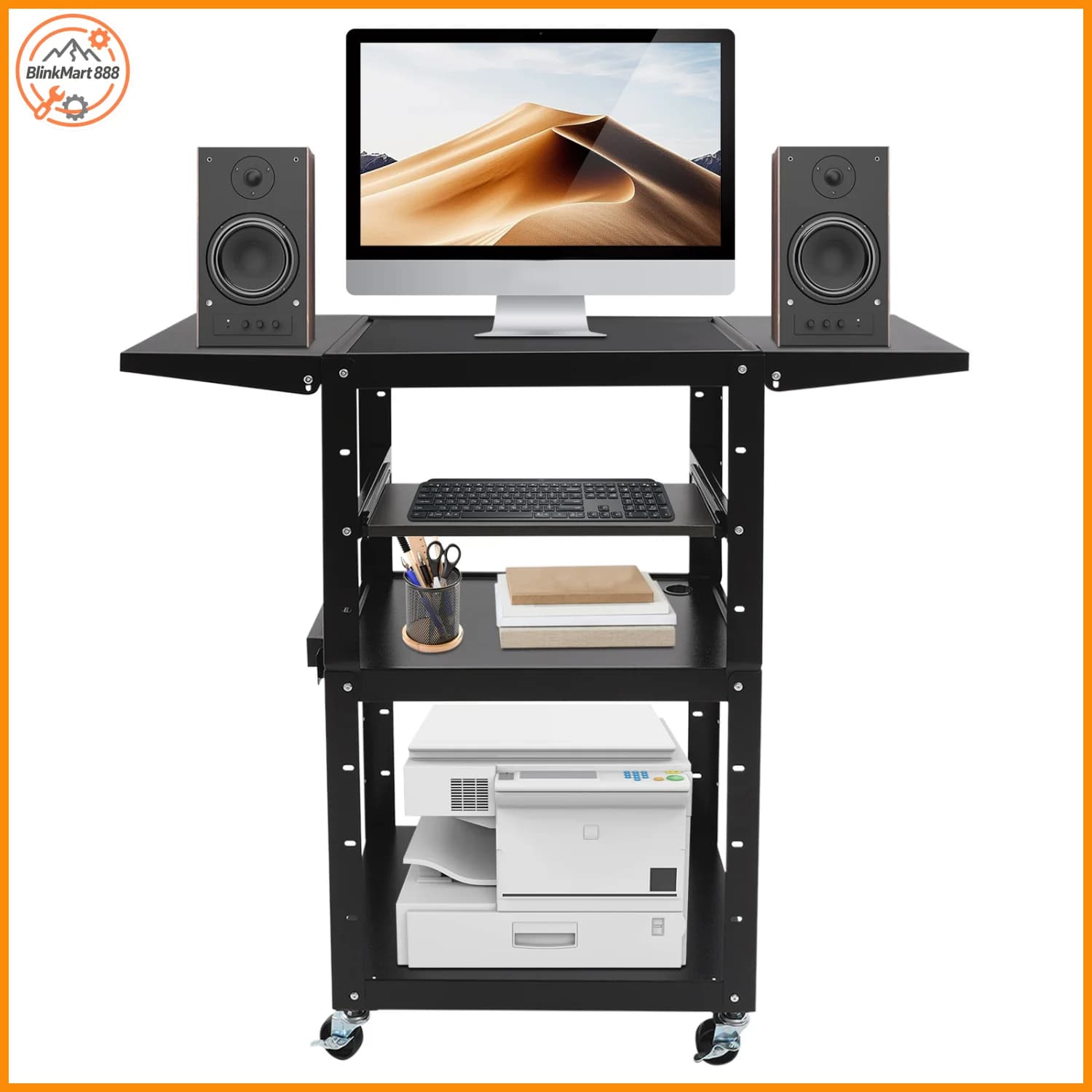 Supporto Mobile per Monitor e Stampante per Carichi Pesanti | Supporto CPU a 3 livelli con ruote | Carrello per stampante con foro per cavo integrato