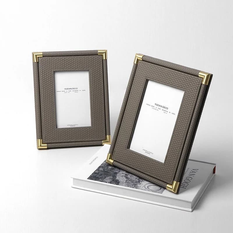 Modern Luxury Woven Texture Leather Picture Frame - Elegant Decorative Tabletop Frame for Bedroom and Home Decor