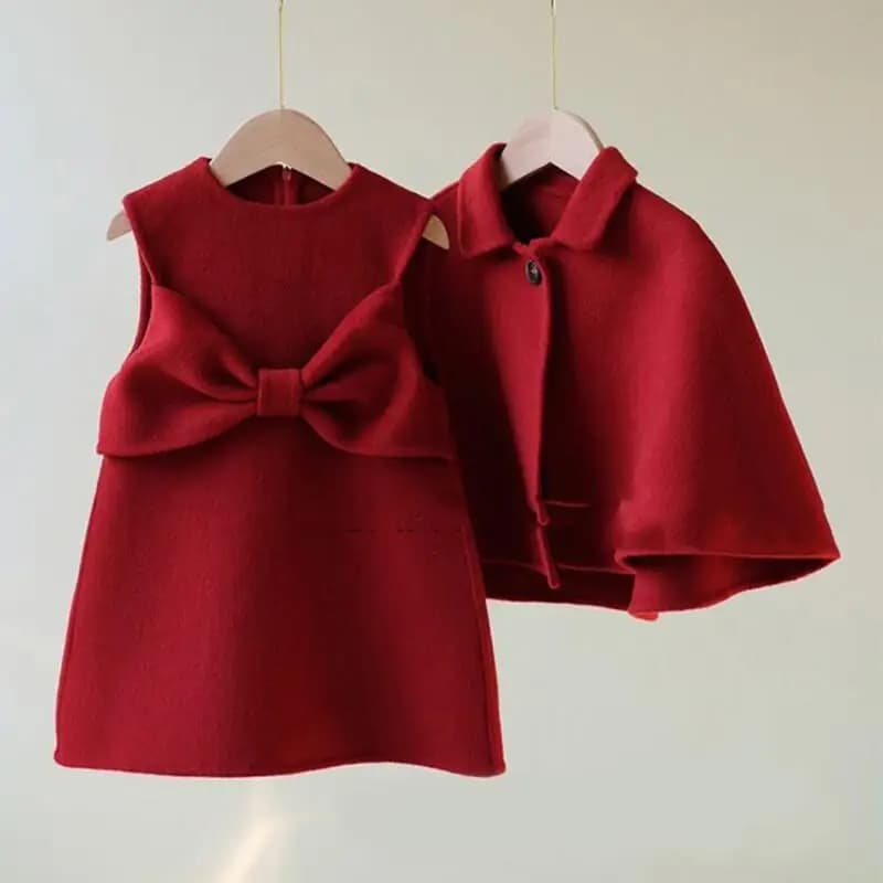 Set di cappotti casual Kawaii Alla moda e in stile occidentale Compleanno Abito di Capodanno Mantello rosso da ragazza Gilet Due pezzi Abiti invernali