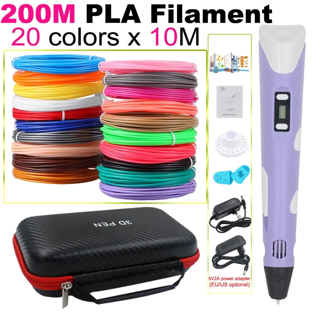 3D Pen Printer 3D Pens for Children Children Do-it-yourself Drawing Pens with PLA LCD Filament Paint gel Toys Safe Christmas Birthdy Gift DIY
