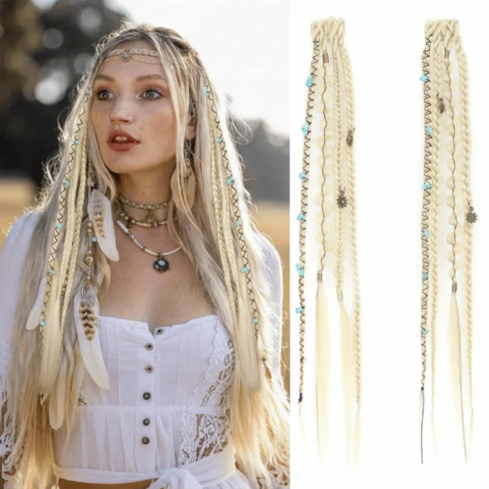 Extension per capelli Bohemia con clip, fatte a mano, sintetiche, da 16 pollici, con treccia lunga a clip, effetto capelli da fata, extension sintetiche
