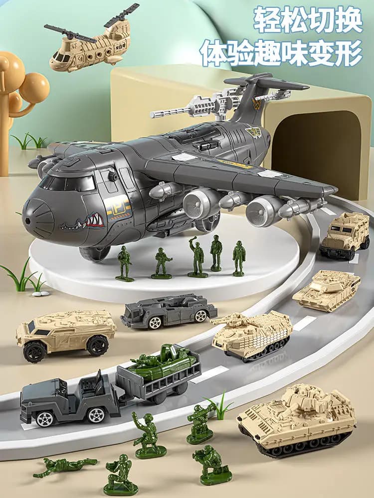 Il puzzle per bambini può ricevere il modello di trasporto militare toy boy fighter simulato scena base militare