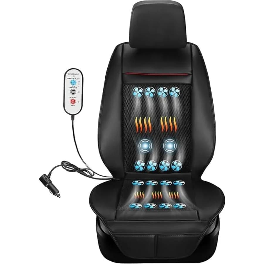 Cuscino Massaggiante 3 in 1 con Coprisedili Rinfrescanti Invernali, Massaggiatore per Sedile Auto 12V per Tutto il Corpo, Coprisedili Invernali ed Estivi -5