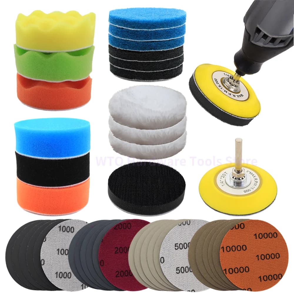 39PCS Kit di restauro fari da 3 pollici, Kit di restauro e lucidatura fari per auto, dischi abrasivi con piastra di supporto con gambo da 1/4"
