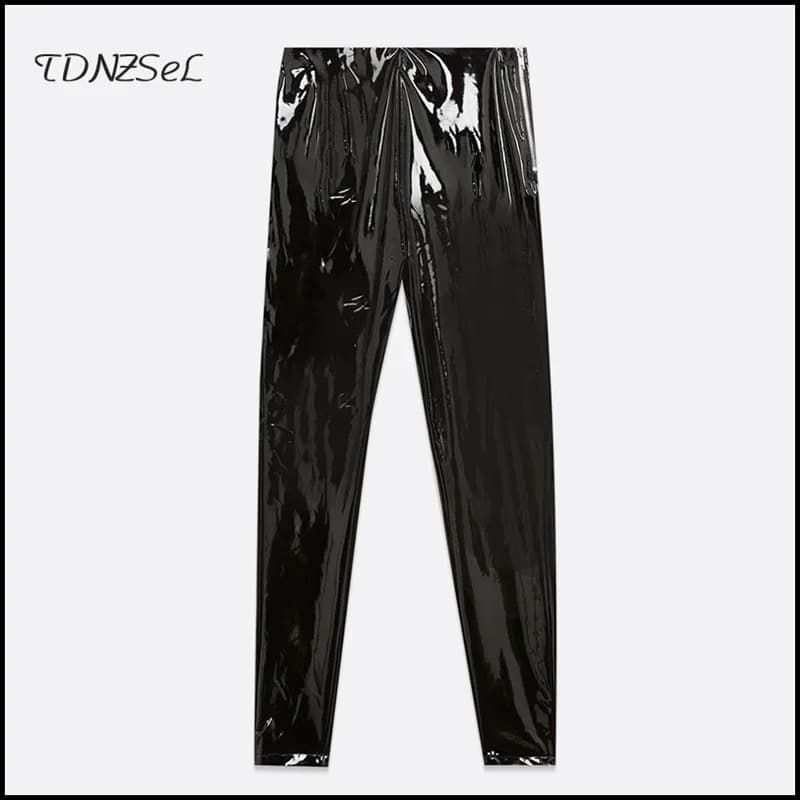 Pantaloni a sigaretta da donna sexy a vita alta in similpelle lucida, pantaloni in PU lucido da donna, nuovi, personalizzabili