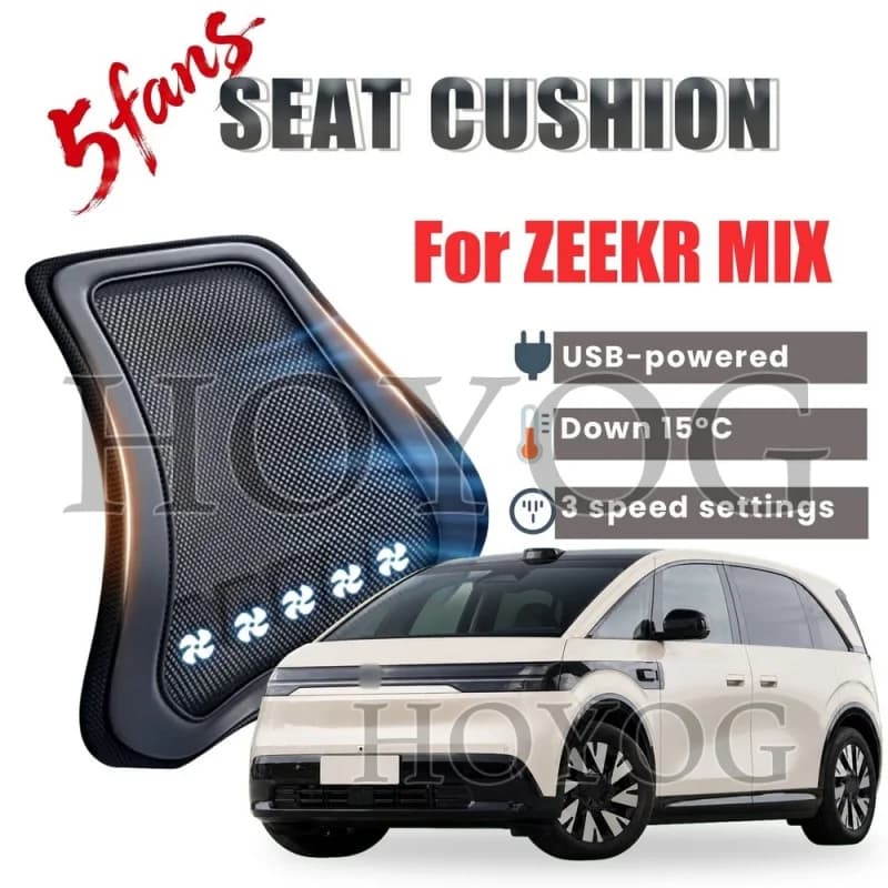 For ZEEKR MIX Car Seat Cooling Lumbar Support Cushion Back Support Pillow USB Fan 3 Speed Airflow Breathable Ice Silk Waist Rest