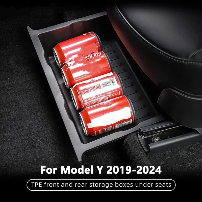 TPE Scatola portaoggetti sotto il sedile per Tesla Model Y Organizzatore per auto Supporto per cassetto sottosella Contenitori spaziali nascosti Vassoio per sedie Accessori per auto