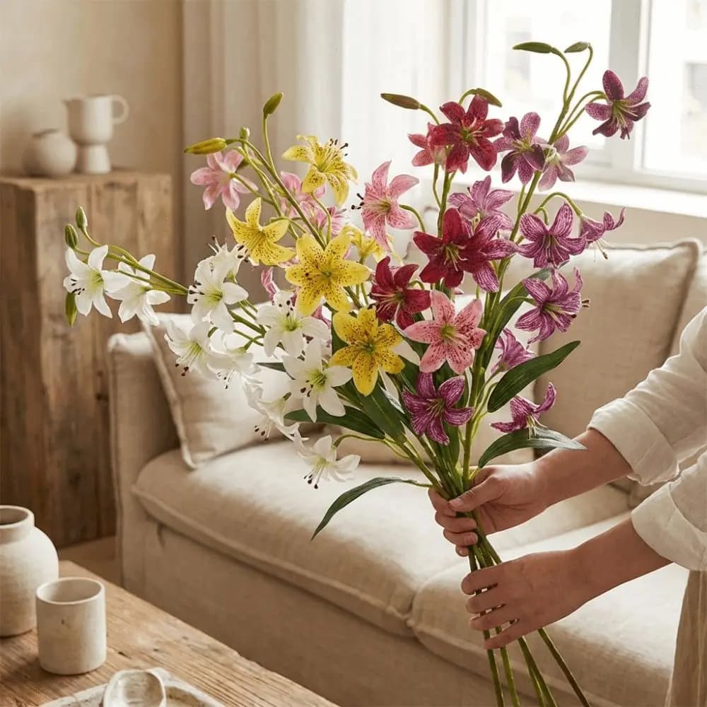 Plastic Artificial Flower Branch Green Plants Real Touch Simulation Silk Flower Handmade Realistic Floral Arrangements