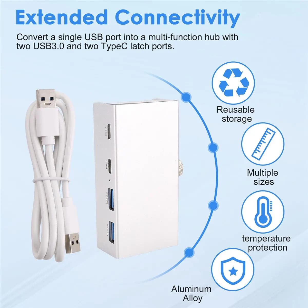 NewABNR USB 3.0 Hub Aluminum Clip-on TypeC Hub Desktop Splitter with USB-C 5GBPs Transfer Rate for Laptops