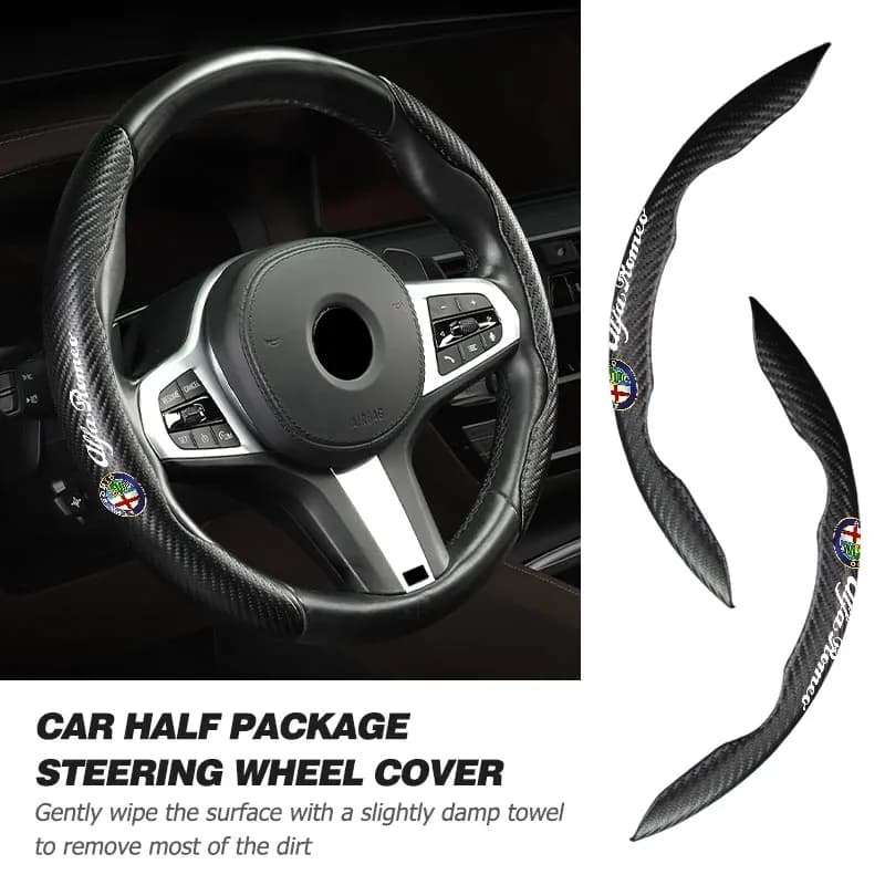 For Alfa Romeo Carbon Fiber Car Anti-Slip Steering Wheel Cover Decorative Cover Protective Cover GT Stelvio F1 Brera Volante