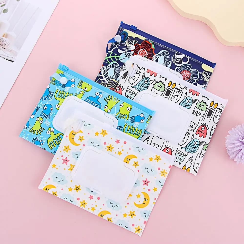 Custodia portatile per salviette umidificate con coperchio ribaltabile Custodia per cosmetici Scatola per fazzoletti con cinturino a scatto Accessori per passeggino Custodia per il trasporto Prodotto per bambini