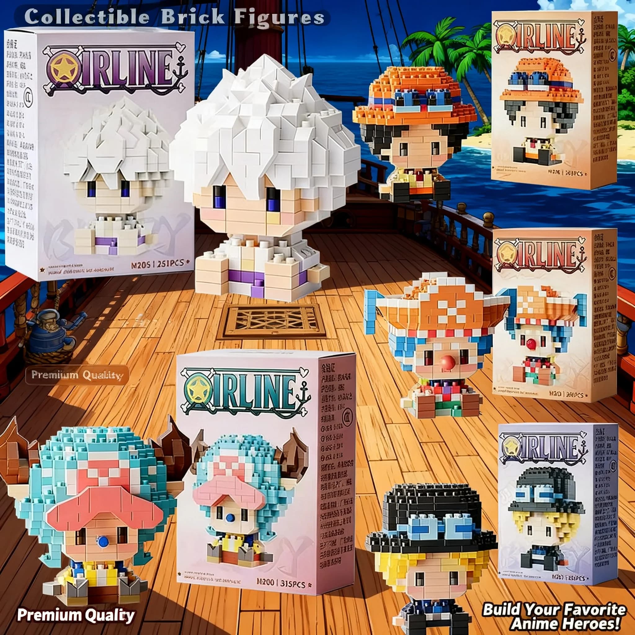 One Piece Anime Sun God Nika Luffy Chopper Ace Buggy Building Blocks Mini Micro 3D Assembly Model Figure Toy Bricks For Kid Gift