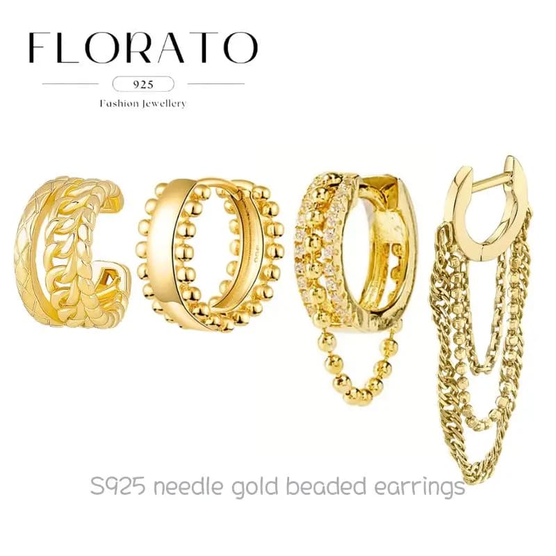 Orecchini a cerchio con perline e catena in argento 925 per donna, orecchini dorati alla moda europei e americani, gioielli per feste.