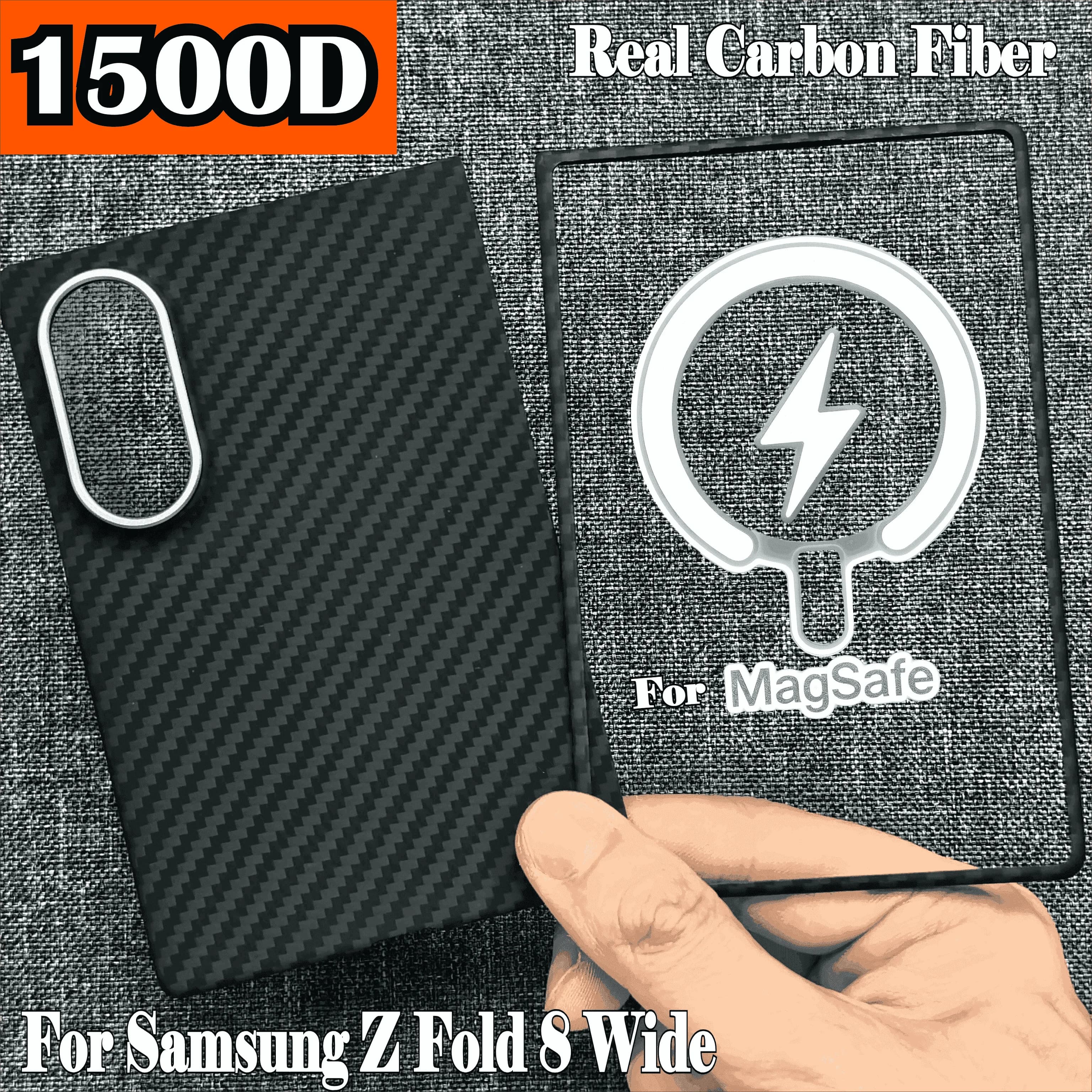 1500D Ultra-Thin Real Carbon Fiber for MagSafe Magnetic Case for Samsung Z Fold 8 Wide ShockProof Metal Ring Lens Protect Cover