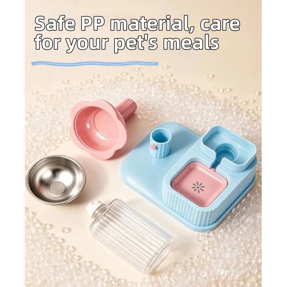 Adjustable Height Cat Water Food Bowl 2-in-1 Stainless Steel Pet Bowl Large Capacity Angled Food Bowl Automatic Water Dispenser