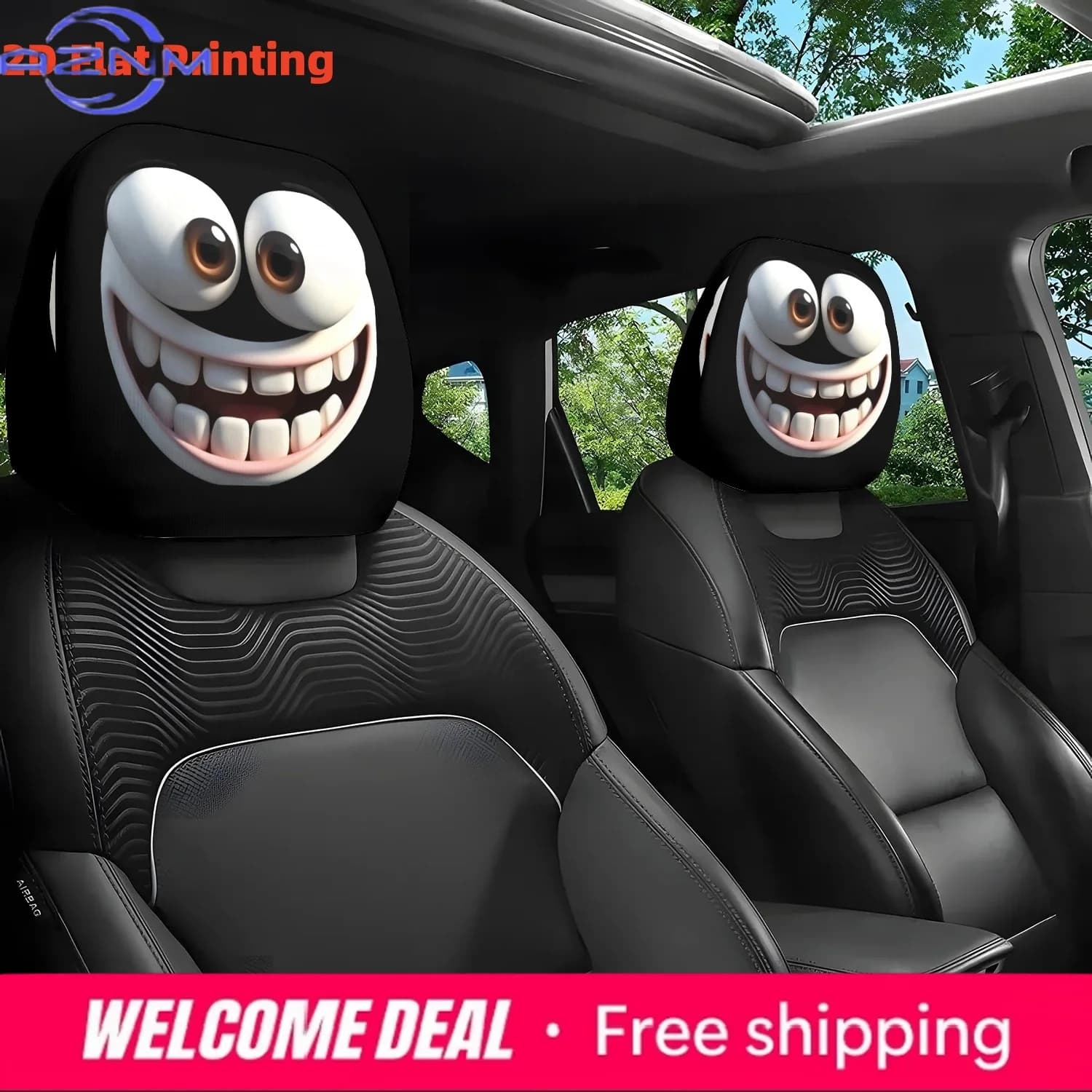 Copri poggiatesta per auto traspirante Smiling Theme, 2 pezzi - Accessori per la decorazione degli interni dell'auto - un regalo festivo per la tua famiglia