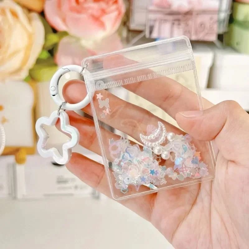 Women Transparent Star Pearl Glitter Coin Purses Bags Cute Keychain Hasp Pendant Doll Kawaii Toy Pendant Storage Bag Pouch