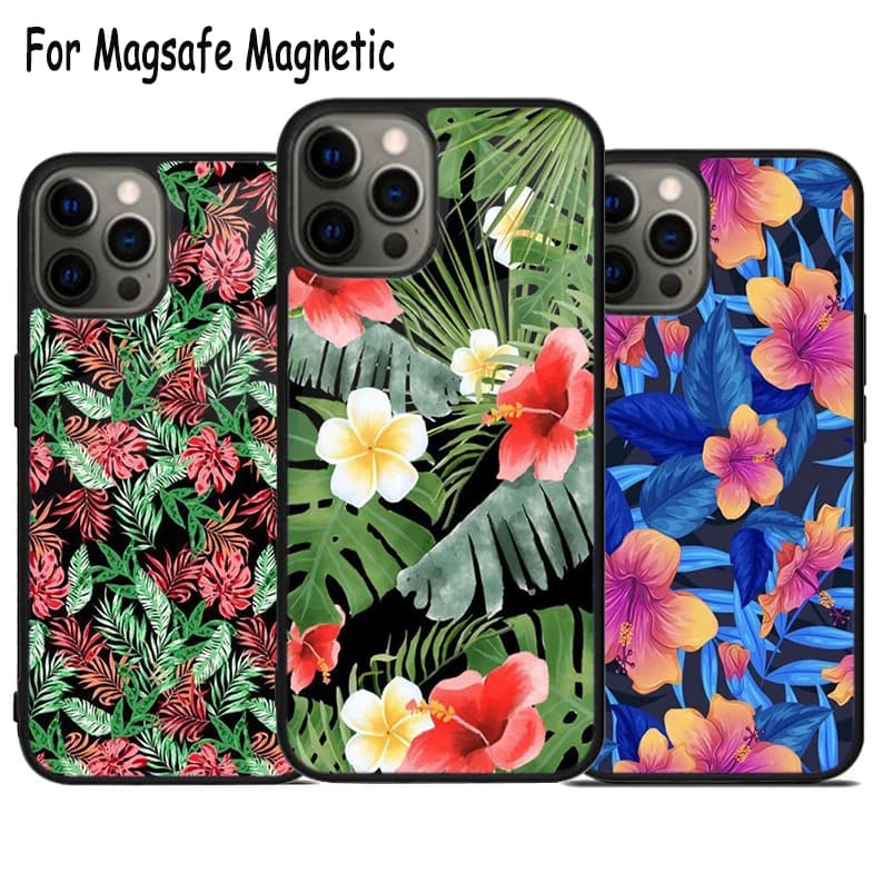Custodia per telefono con motivo floreale turchese ibisco tropicale per iPhone 17 Air 15 16e 14 13 11 12 Pro Max Plus Magsafe Cover magnetica