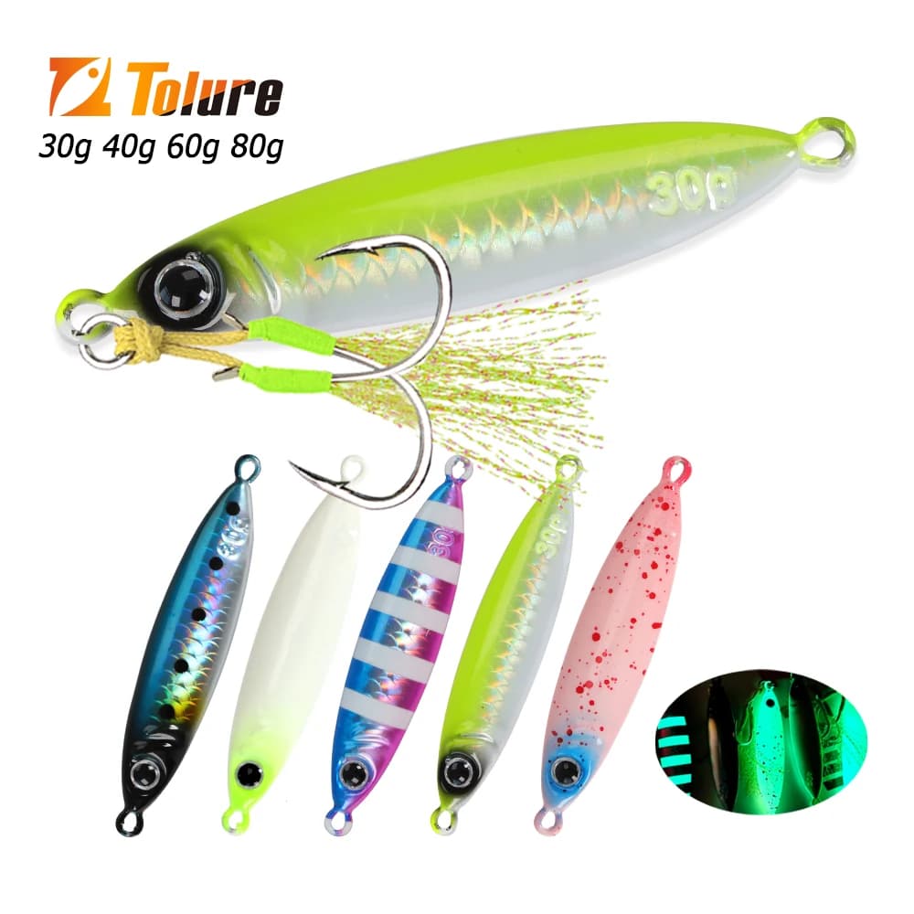 TOLU Nuovo 30g/40g/60g/80g Affondamento Veloce Jigging Richiamo di Pesca Laser Rivestimento di Carta Luminosa Jig Richiamo Pesca in Mare Traina Jigging
