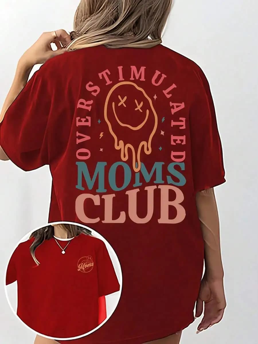 T-shirt a maniche corte con collo rotondo e stampa grafica Oversaturated Moms Club, 100% cotone