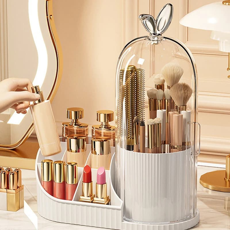 360° Rotating Makeup Brush Holder Cosmetic, Lipstick, Eyebrow Pencil, Eye Shadow Organizer With Clear Lid Dustproof, JJ3134