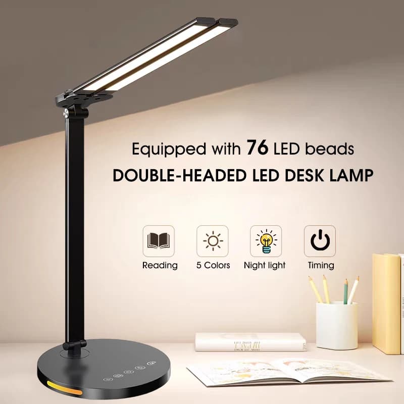 Home Office LED desk lamps, LED desk lamp with double luminous swing arm with USB charging port, eye care work lamp for work studio