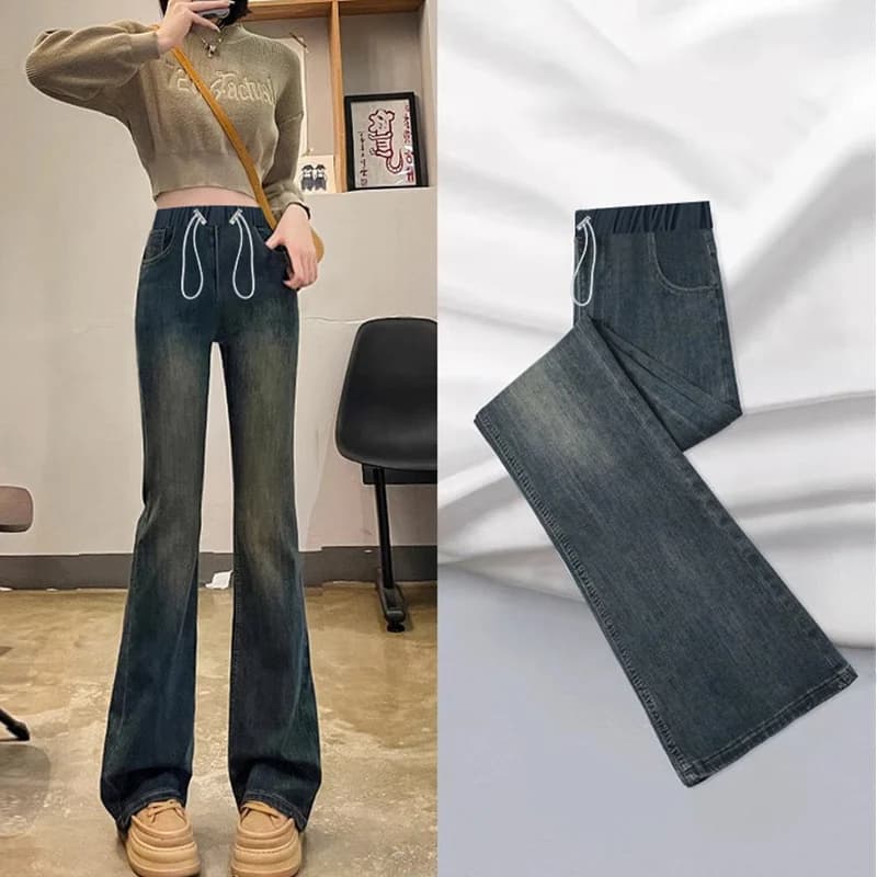 Pantaloni in denim a zampa per gravidanza, jeans premaman con supporto pancia, elastico in vita con coulisse, tasche, pantaloni casual primavera autunno YK415