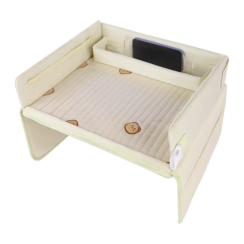 Tavolino Multifunzionale per Seggiolino Auto Bambini, Impermeabile, con Vano Portaoggetti, per Passeggino e Viaggi