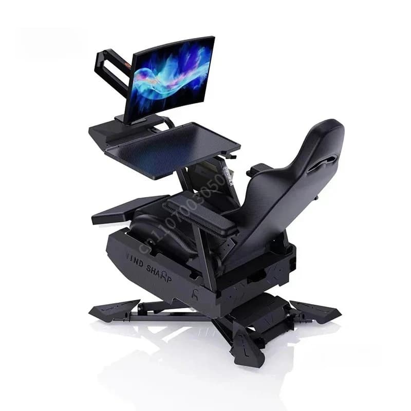 Postazione di Gioco Reclinabile, Sedia Ergonomica Integrata con Supporto per Monitor Regolabile e Vassoio Portaoggetti