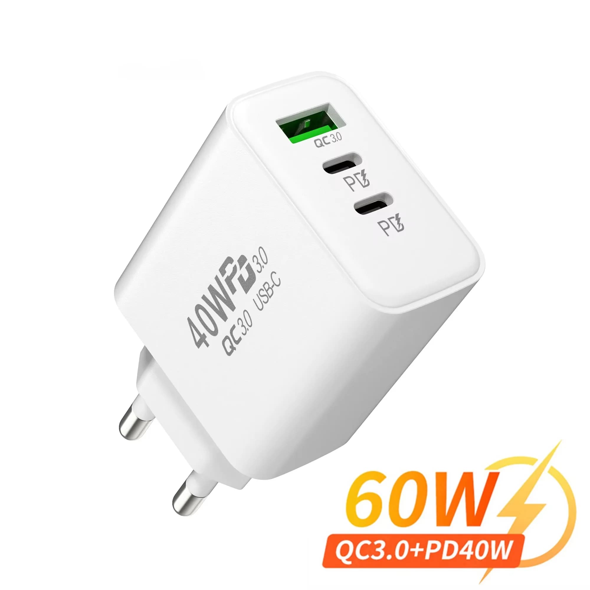Caricatore rapido PD 40W a 3 porte USB C, adattatore da parete con spina EU/US per iPhone, Xiaomi, Samsung, ricarica rapida PD.