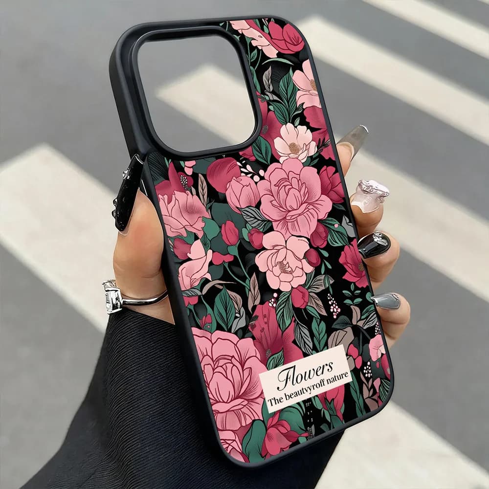 Custodia per telefono fiore magnetico di lusso per iPhone 17 16 Pro Max 13 11 15 14 12 17promax Cover opaca acrilica antiurto con cordino