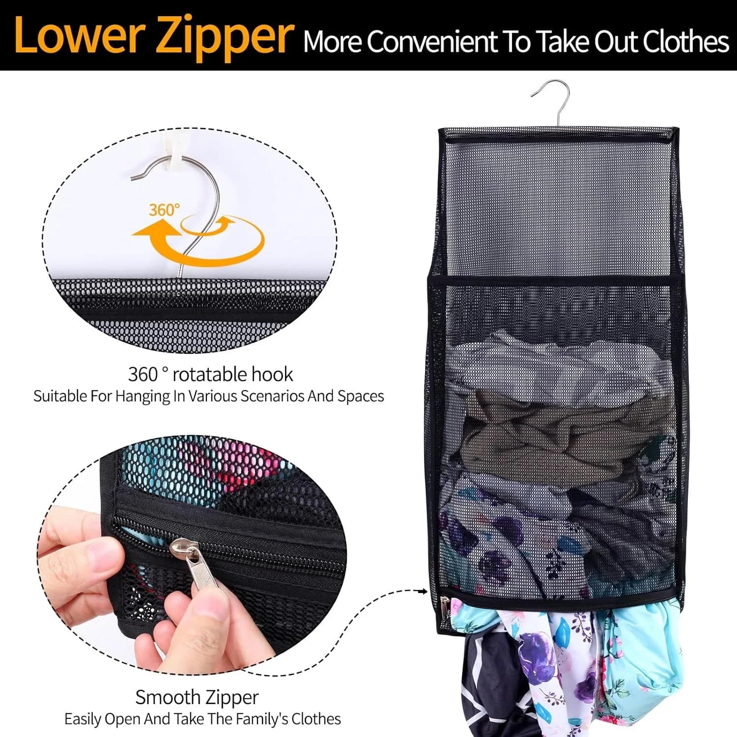1pc Clothing Storage Bag Foldable Wall Hanging Mesh Laundry Basket Sock Scarf Storage Basket Bathroom Organizer For Dormitory