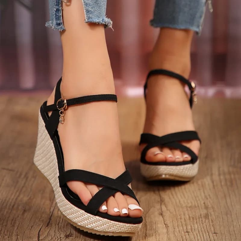 Women Sandals Summer Casual Fashion Wedge Shoes for Women Non-slip Peep Toe Platform Shoes Rubber Sole Buckle Elegant Sandals