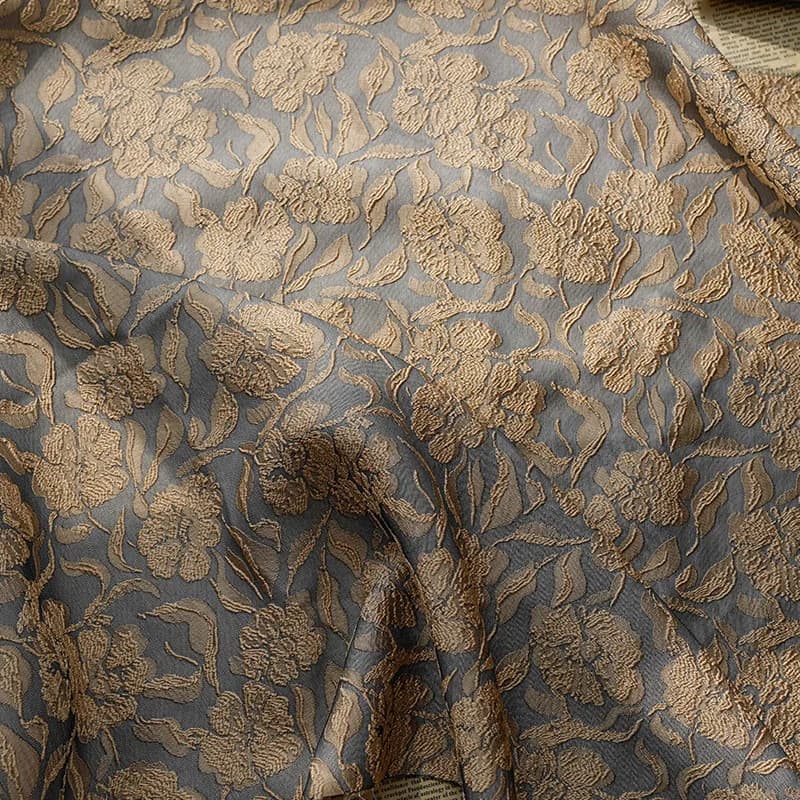 Elegant Gray Coffee Color Yarn Dyed Jacquard Fabric Texture Large Flower Micro-elastometer Dress Luggage Diy Sewing Fabric