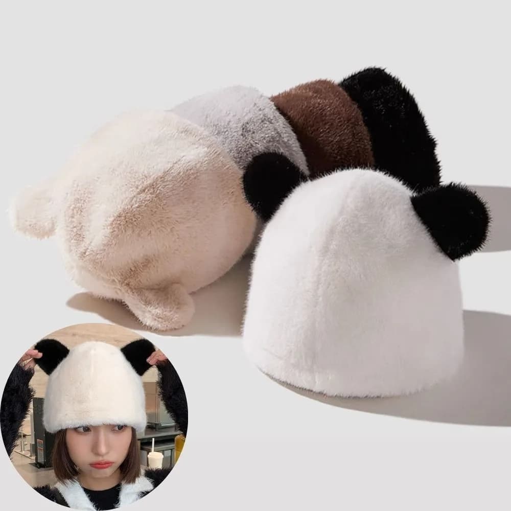 Women's Plush Hat Cute Bear Ear Ear Clasp Simplified Fur Cap Winter Thick Hat Ski Cycling Hat