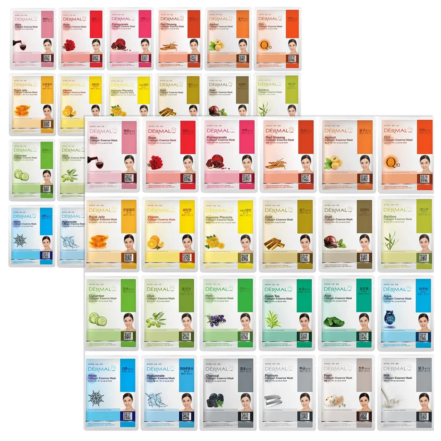 Korean Face Mask Pack of 48: Daily Skin Care with Collagen, Hyaluronate and Vitamin Essences for a Hydrated and Balanced Skin