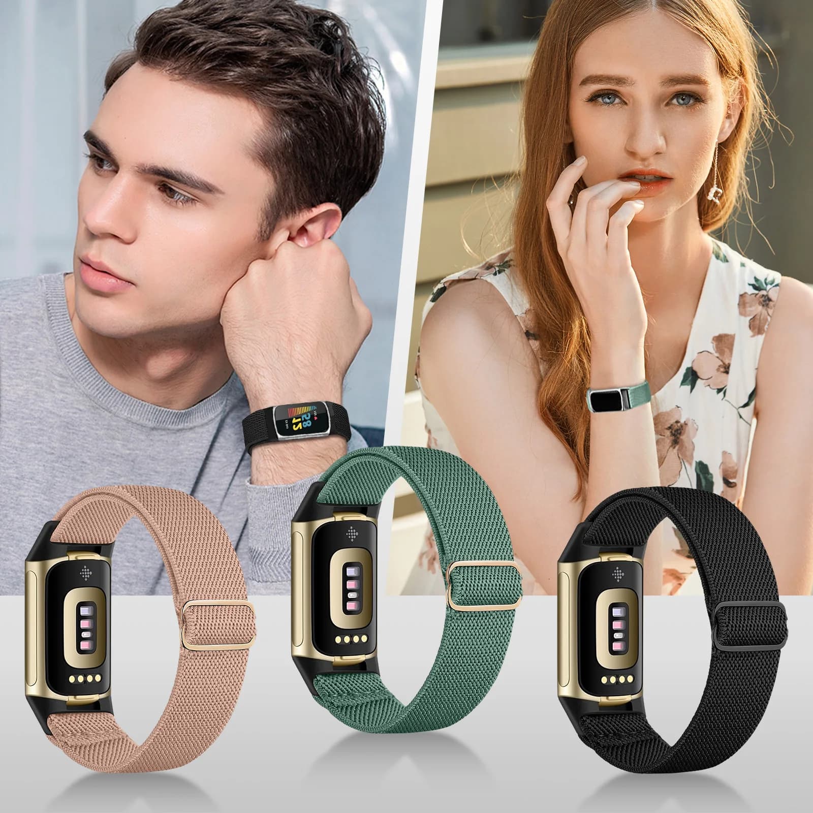 Adjustable nylon straps with 3-piece strap, women's elastic spare strap, safe and comfortable for Fitbit Charge 6