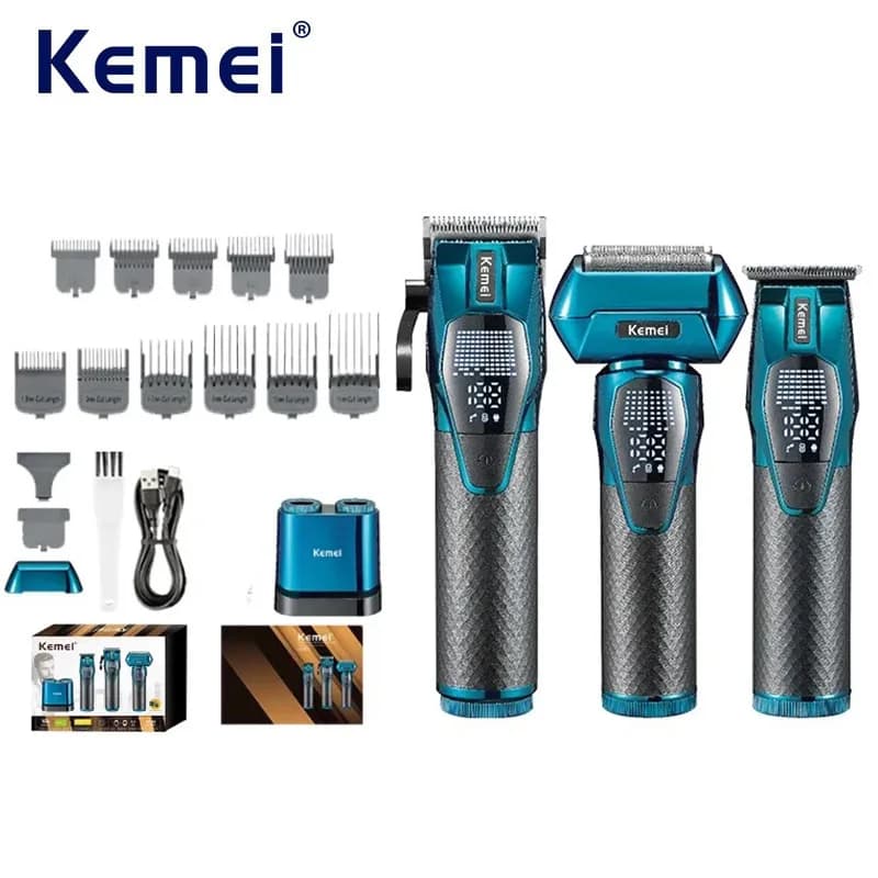 Kemei Electric Razor, Men's Professional Hair Cutting Machine, Wireless Rechargeable Rulebarba Set