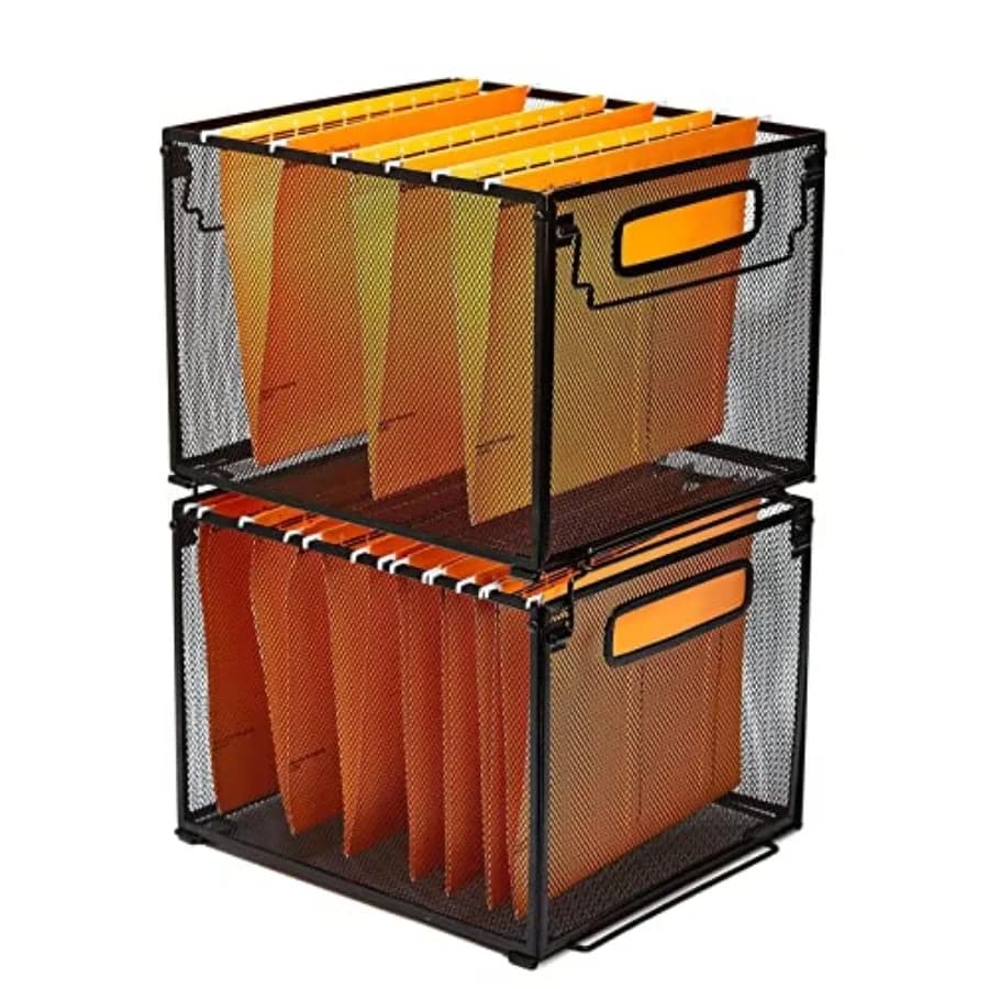 2 Pack File Organizer, Metal File Crates for Hanging Folders, Hanging Folder Organizer, Letter Size, Black