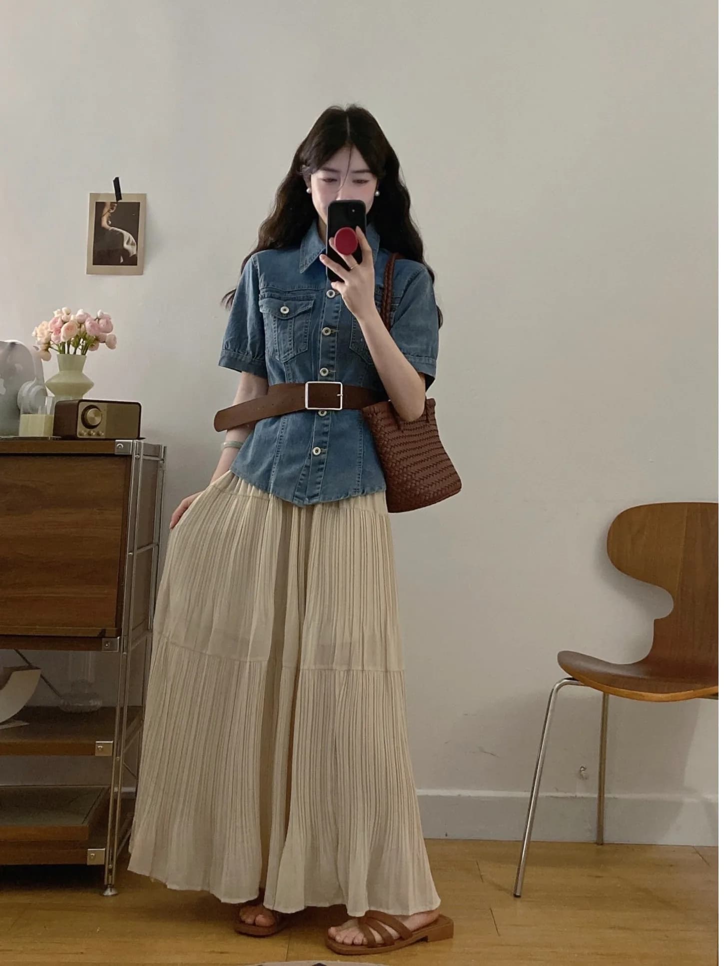 plus Size Women's Retro High Waist Short Sleeve Denim Jacket Summer New Style Versatile Skirt Fashionable Commute Korean...