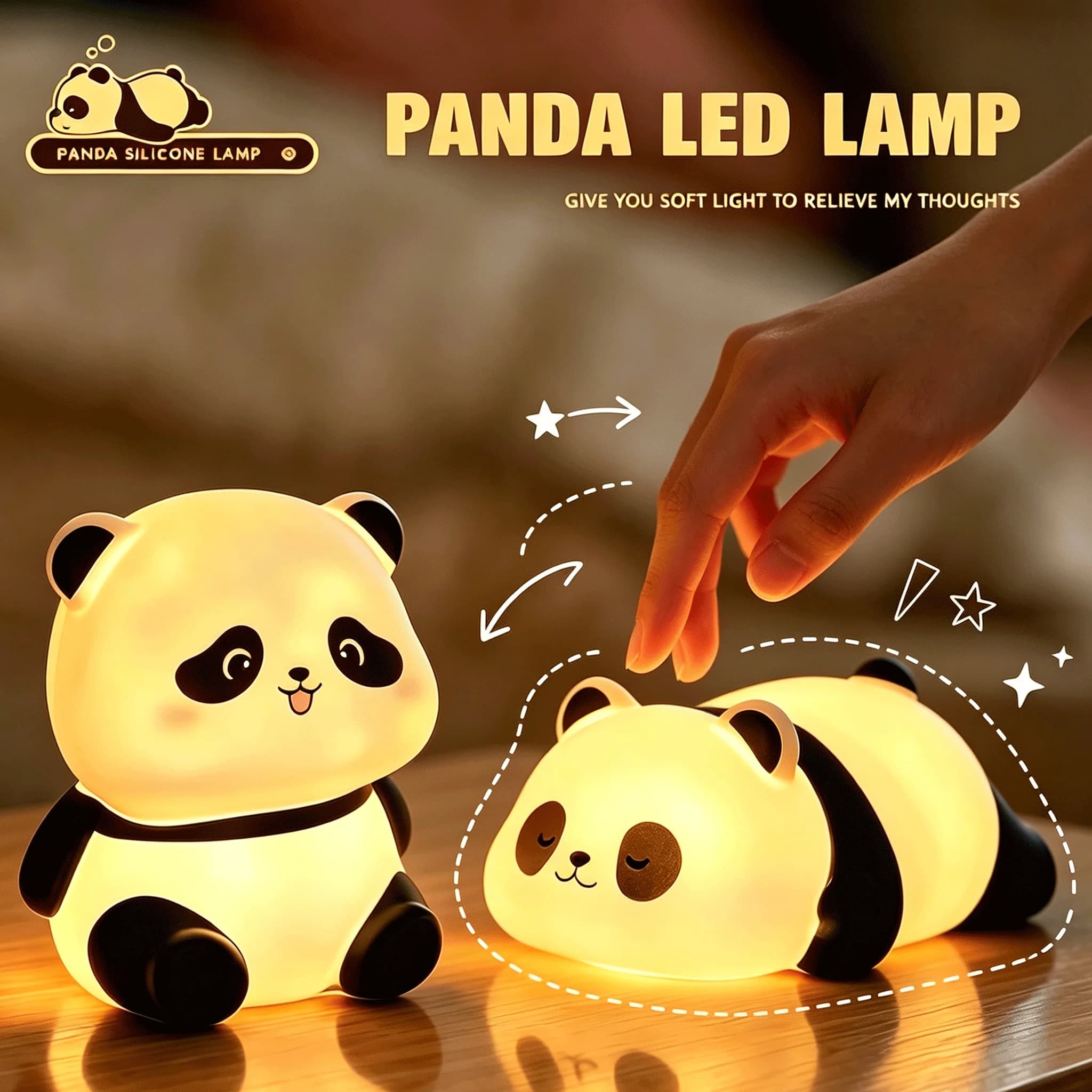 Panda LED Night Light Living Room Cute Animal Luminous Lamp Bedside Decor Creative Desktop Anime Peripheral Decor Gift Toys