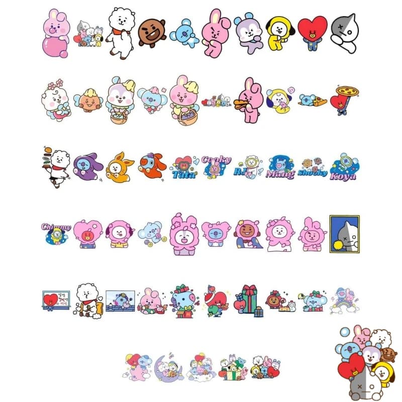 Adesivi BT21 Anime Cartoon Carini Graffiti Kawaii per Studenti, Decorazioni Impermeabili per Laptop, Telefono, Tazza, Regali